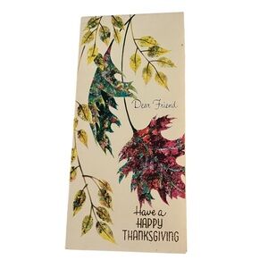 Unused Vintage Greeting Card Happy Thanksgiving Leaves Fall Glitter Friend